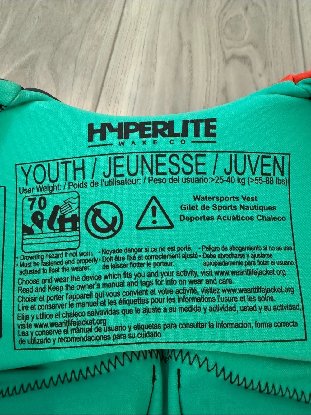 HL Youth Neoprene Life Vest - Orange/Gray - Picture 4 of 4
